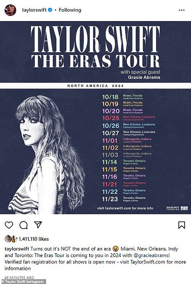 «Не конец»: однако певица Bad Blood шокировала фанатов, когда добавила в Eras Tour еще 15 концертов, включая девять концертов в США.