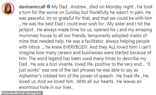Опустошенный: ведущий подтвердил эту новость в посте в Instagram, описав папу-графического дизайнера как легенду, которую любили все, кто его встречал.