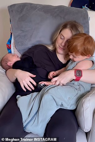 Растущая семья: 29-летняя Меган родила Барри 1 июля с помощью кесарева сечения.  Она также мама сына Райли, двух с половиной лет.