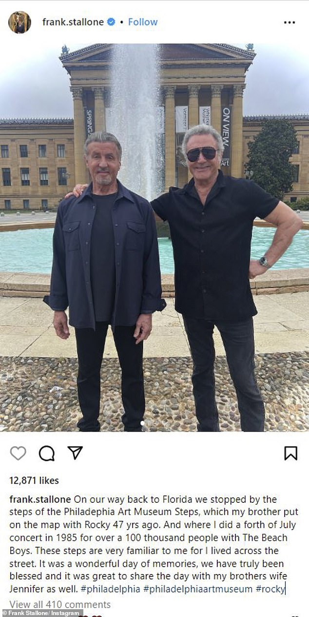 К ним присоединился брат Сильвестра Фрэнк Сталлоне, который поделился фотографиями в Instagram.