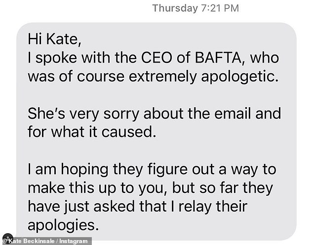 Кейт отправилась в Instagram, чтобы поделиться текстом с извинениями от BAFTA, поскольку она раскритиковала организацию за то, что она не сделала этого публично.
