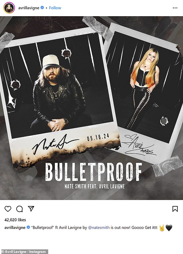 Ранее в тот же день они сделали совместный пост в Instagram, анонсировав несколько снимков Bulletproof.  На обложке сингла были изображены Аврил и Нейт на двух поляроидных снимках.
